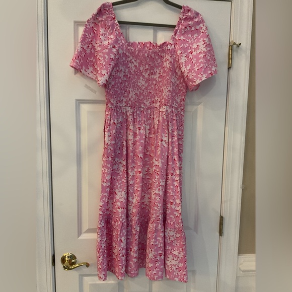 Draper James Deana Smocked Midi Dress in Pink Shadow Floral - Picture 5 of 5